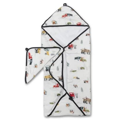 Hooded towel set + washcloth - Happy Trucks
