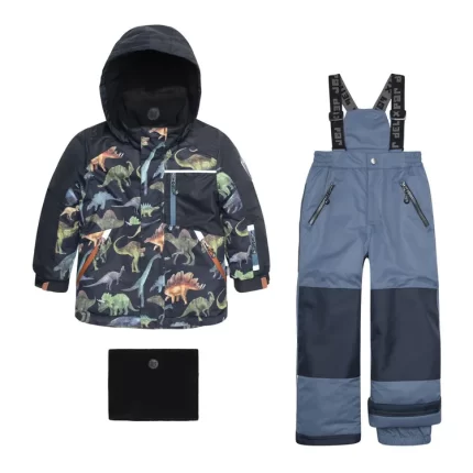 Printed Dinosaurs Two Piece Snowsuit Black And Steel Blue