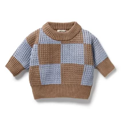 Coco Blue Speckle Organic Knitted Check Jumper