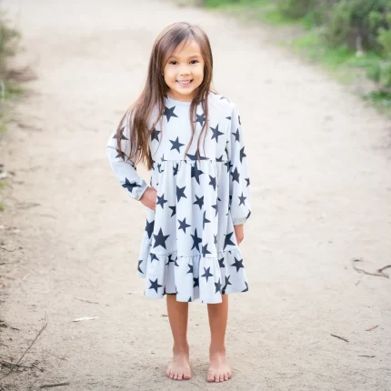 3 Tier Sweater Dress - Black Stars - Terry