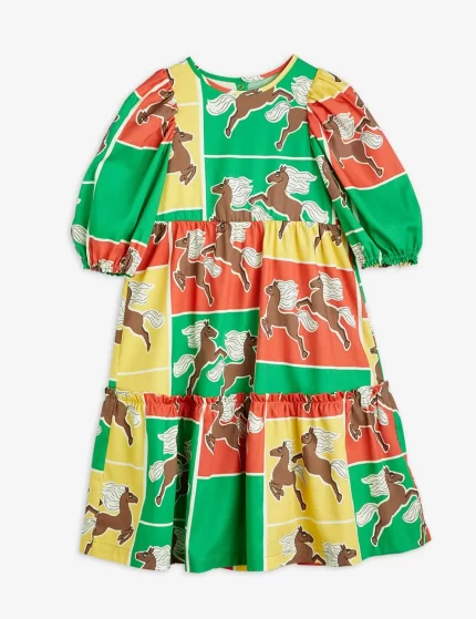 Horses Woven Puff Sleeve Dress - Multi