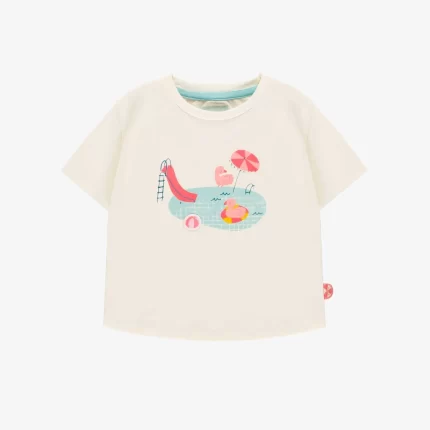 CREAM T-SHIRT WITH PINK ILLUSTRATION BABY