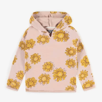 PINK FLOWERY HOODIE IN FRENCH TERRY CHILD