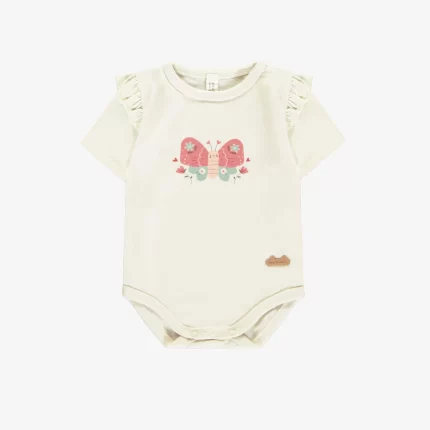 CREAM BODYSUIT WITH SHORT SLEEVES AND AN ILLUSTRATION OF A BUTTERFLY NEWBORN