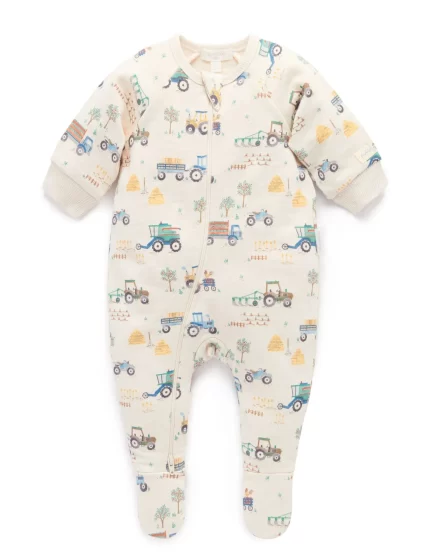 Fleecy Zip Growsuit - Farm Vehicle