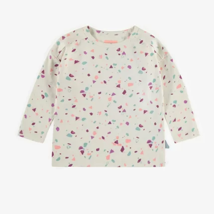 CREAM T-SHIRT WITH LONG SLEEVES AND A MULTICOLORED PATTERN IN JERSEY BABY