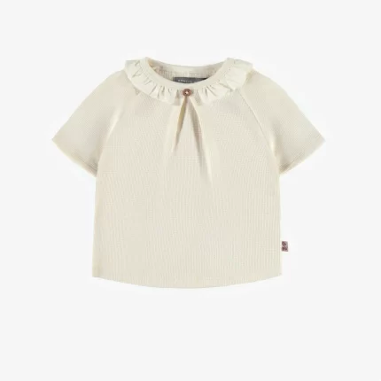 CREAM SHORT-SLEEVED T-SHIRT IN WAFFLE JERSEY BABY