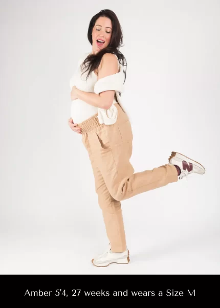 Adult Plus Size Transitional Maternity Smocked Linen Pant - Camel