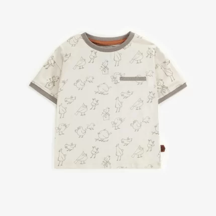 CREAM T-SHIRT WITH BIRDS PATTERN IN COTTON BABY
