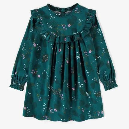 GREEN DRESS WITH FLOWERS IN VISCOSE CHILD