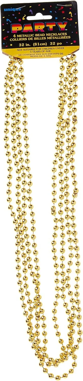 Gold Metallic Bead Necklaces – 32" (Pack Of 4)