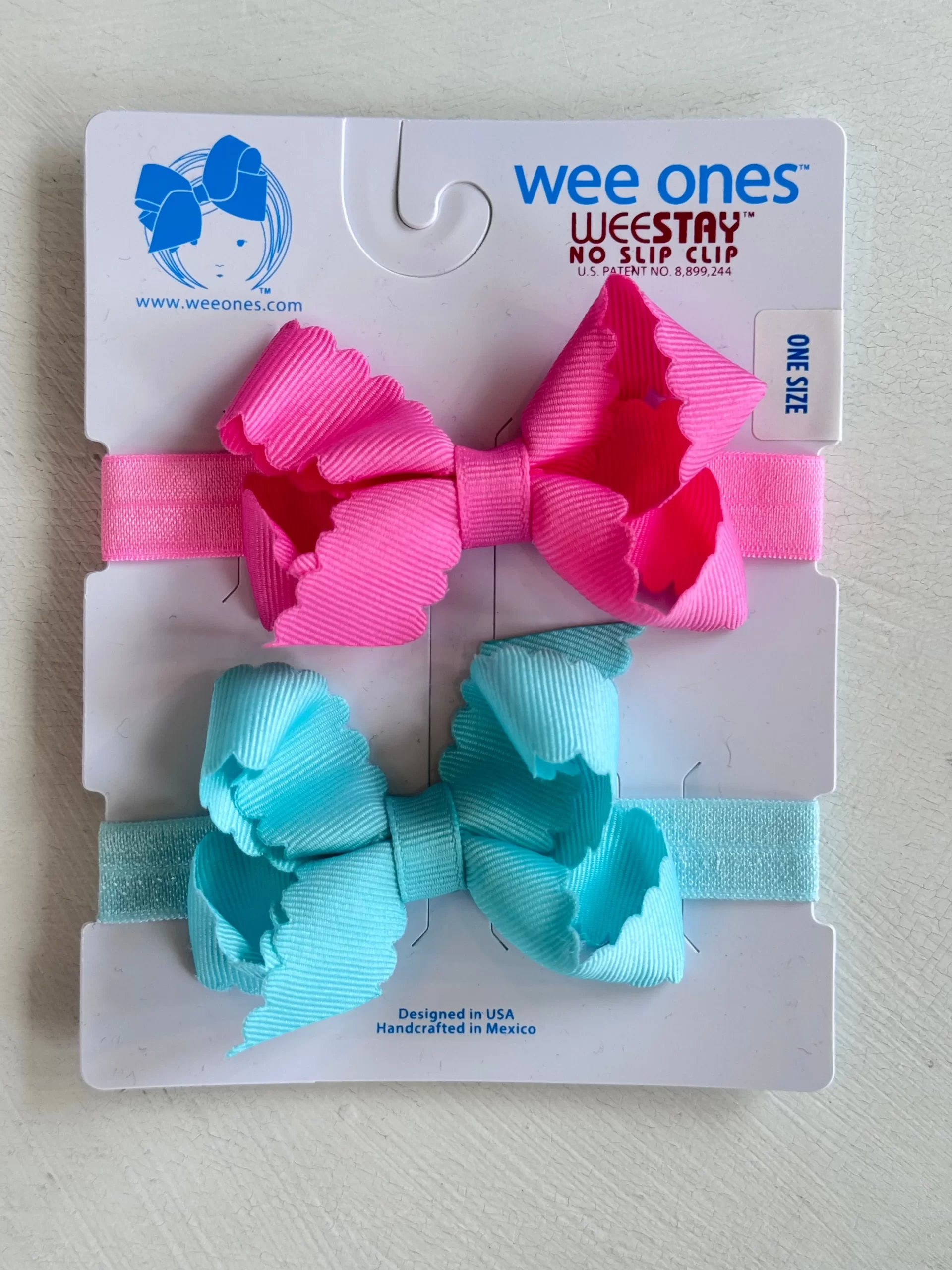 6xWee-Ones-Bows-2-Pack-with-Band-Hot-Pink-and-Aqua-Scalloped