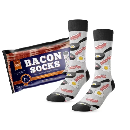 Bacon and Eggs Socks in Bacon Packaging