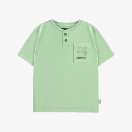 GREEN SHORT SLEEVES T-SHIRT WITH A POCKET AND AN ILLUSTRATION CHILD