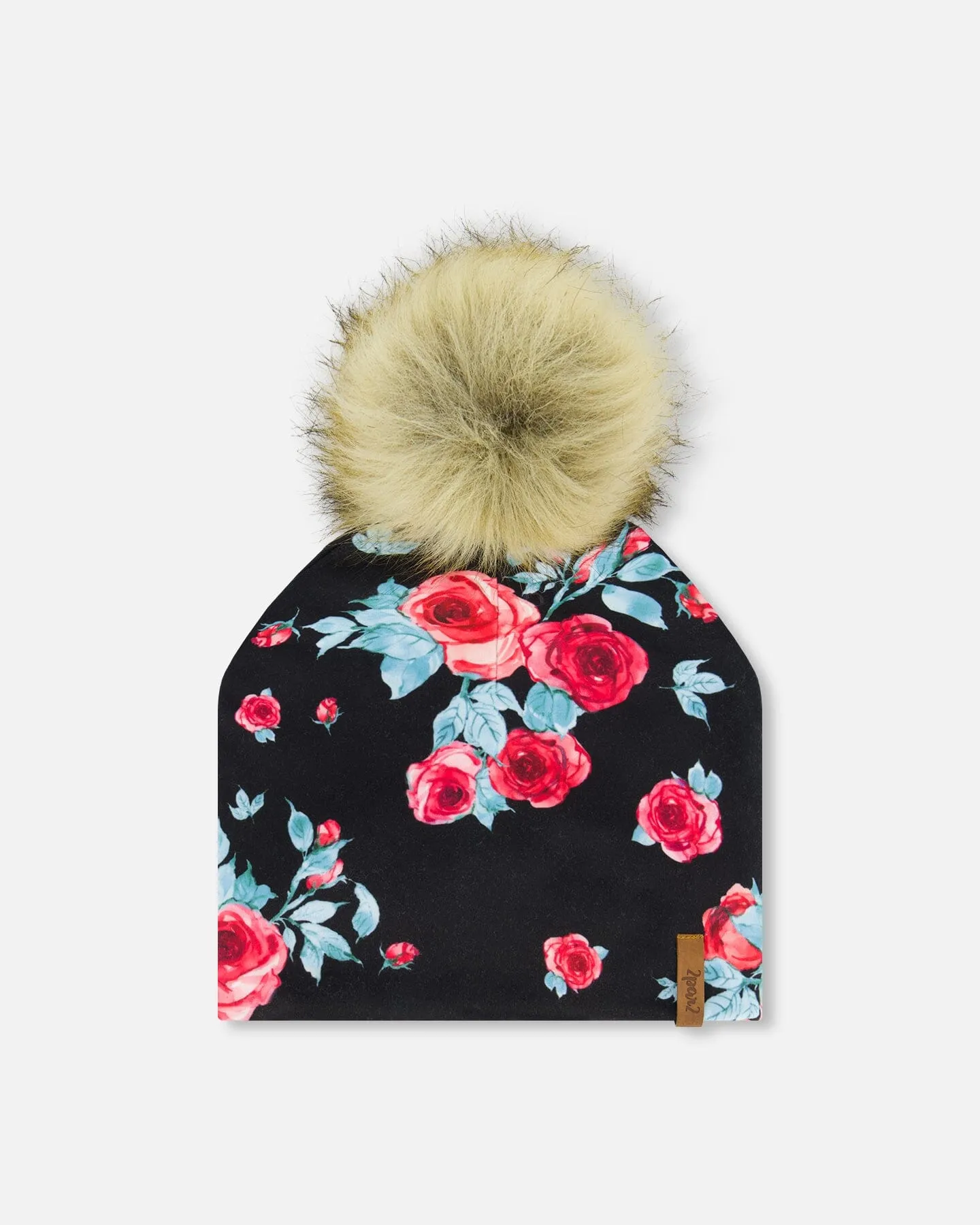 7dJersey-Detachable-Pompom-Hat-Black-Printed-Roses