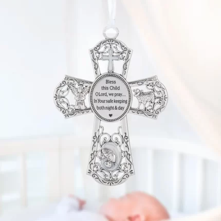 New Baby Crib Cross Ornament - White