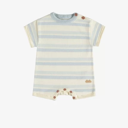 KNITTED ONE-PIECE WITH BABY BLUE AND CREAM STRIPES NEWBORN