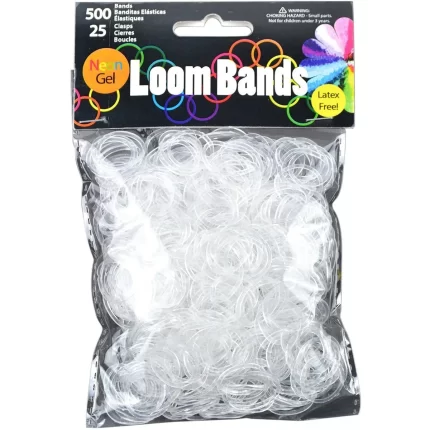 Touch of Nature Neon Gel Loom Bands 500 Bands and 25 Plastic Clasps Clear