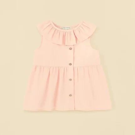 Organic Cotton Ruffle Neck Blouse - Coral Pink