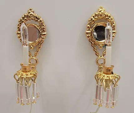 Single Mirrored Wall Sconce with Pink Crystals Pair
