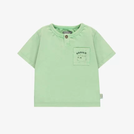 GREEN SHORT SLEEVES T-SHIRT WITH POCKET IN COTTON BABY