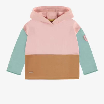 PINK HOODIE WITH COLOR BLOCK IN FRENCH TERRY BABY