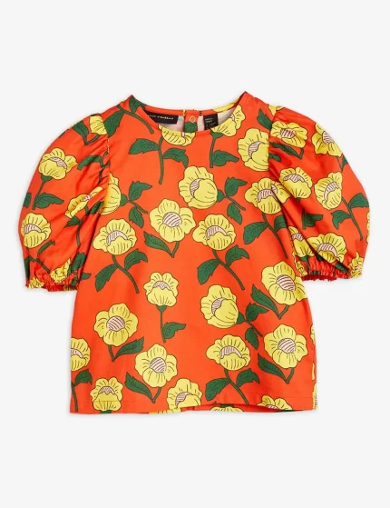 Flowers Aop Woven Blouse - Orange