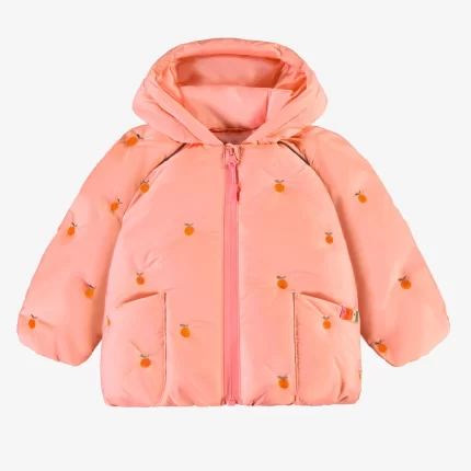 PINK HOODED PUFFER COAT WITH EMBROIDERY BABY