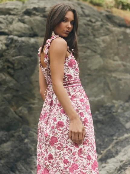 Bailey Midi Dress - Carmine Rose Floral