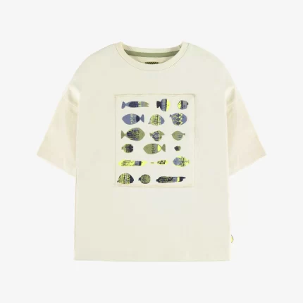 CREAM T-SHIRT WITH LONG SLEEVES AND FISH ILLUSTRATIONS IN JERSEY CHILD