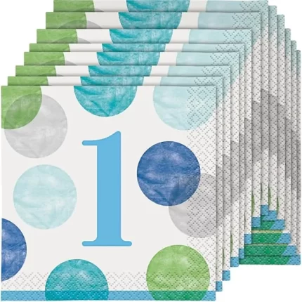 Adorable Blue Dots 1st Birthday Beverage Napkins (Pack of 16)