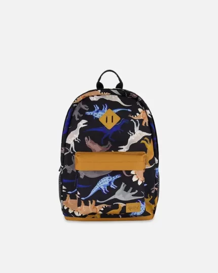 Kids Backpack Black Dinosaur Print