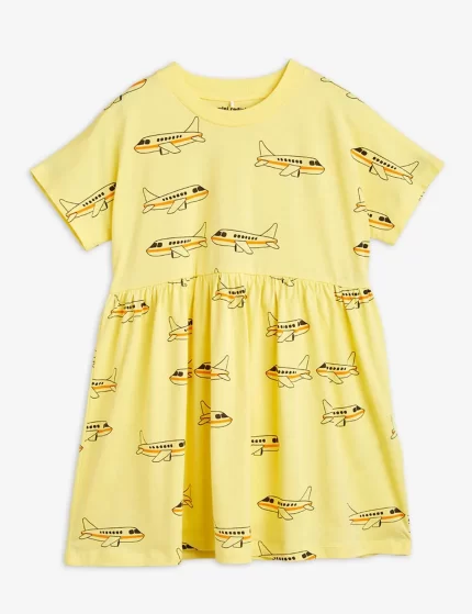 Airplane Aop Ss Dress - Yellow