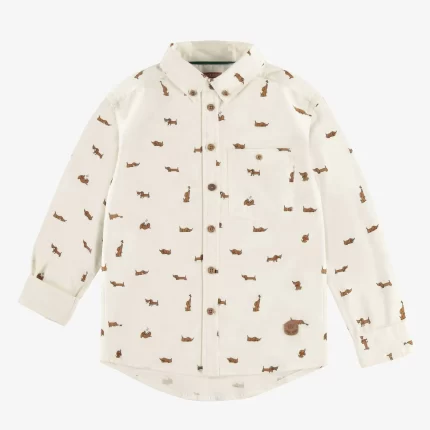 CREAM SHIRT WITH DOG PATTERN IN COTTON POPLIN EFFECT PEACH SKIN CHILD