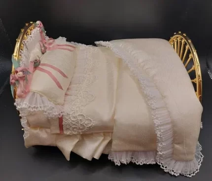 Double Brass Bed Dressed Cream