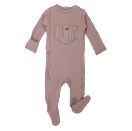 Organic Ribbed Footie in Thistle