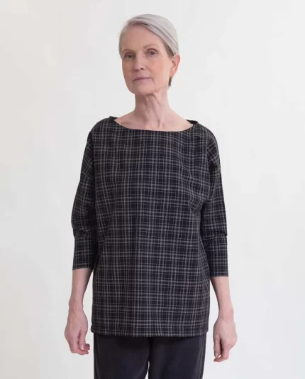 Mafalda-Cay Organic Cotton Top - Navy & Cream Check