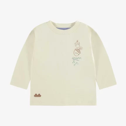CREAM LONG-SLEEVES T-SHIRT IN SOFT JERSEY BABY