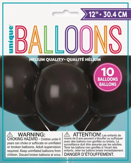 Jet Black Latex Balloons 12" (10-Pack) - Premium-Quality & Vibrant Party Decorations