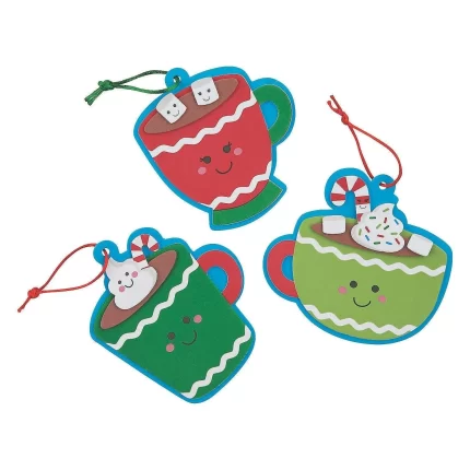 Fun Express Cute Hot Cocoa Christmas Ornaments Craft Kit - Makes 12 - Holiday Crafts for Kids