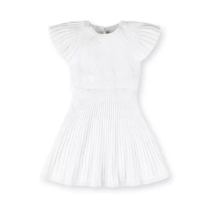 Baby Organic Flutter Sleeve Sweater Dress - White Diamond Pointelle