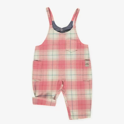 LOOSE PINK CHECKERED OVERALLS IN FLANNEL BABY