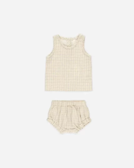 Woven Tank + Short Set - Yellow Plaid